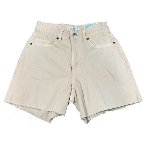 H&M High Waist Denim Shorts Sz 4 Light Orange (Apricot) Jean Short Raw Hem New - Picture 3 of 8